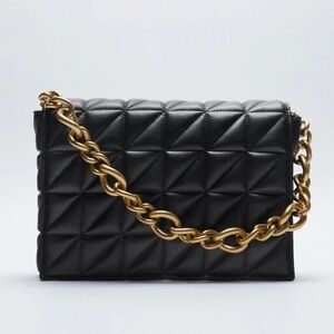Zara Black Quilted Chain Shoulder Bag